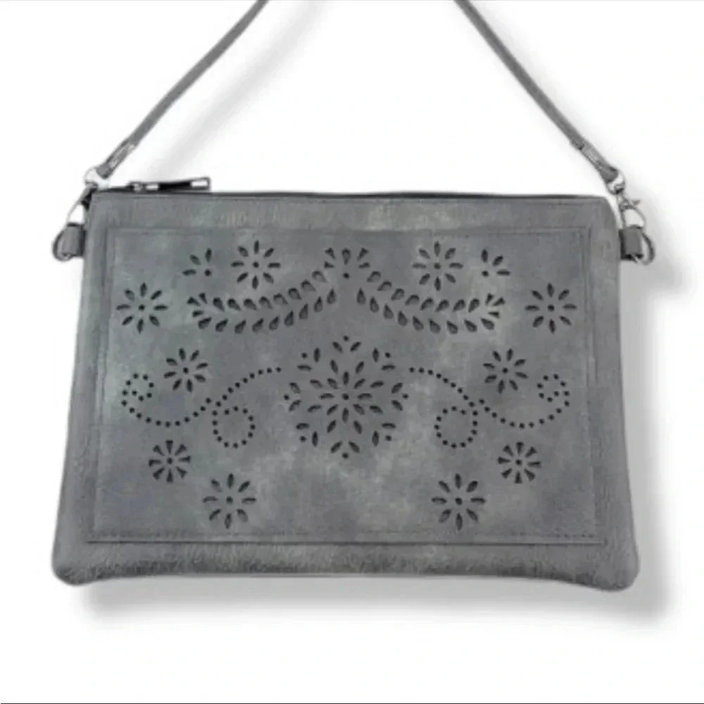 Boho Laser Cut Crossbody Bag | Vegan Leather Floral Shoulder Purse